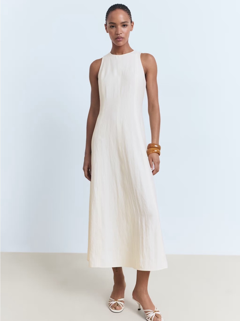 Mango beige/cream sleeveless midi dress S NEW